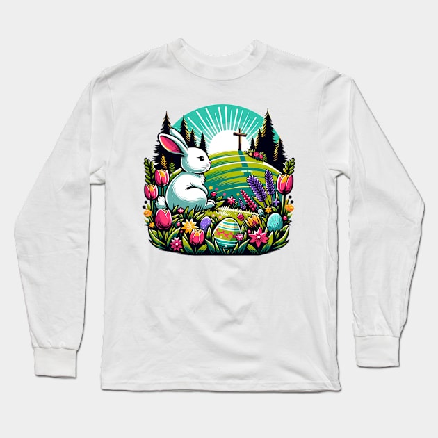 Tranquil Easter Dawn Bunny Long Sleeve T-Shirt by WEARWORLD